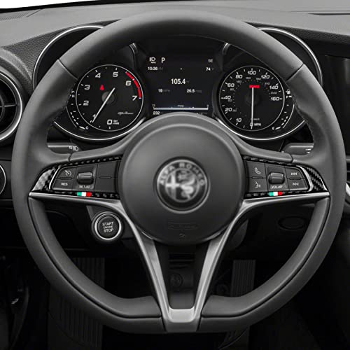 Image of 2PCS Car Steering Trim Sticker Cover Carbon Fiber Decal fits for Alfa Romeo Giulia 952 Stelvio 949 2016 2017 2018 2019 Interior Accessories (Black)