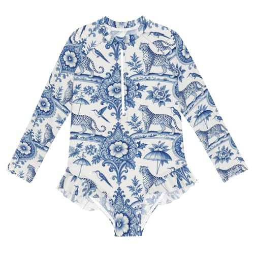 Maillot de bain manches longues fille haut de gamme léopard bleu