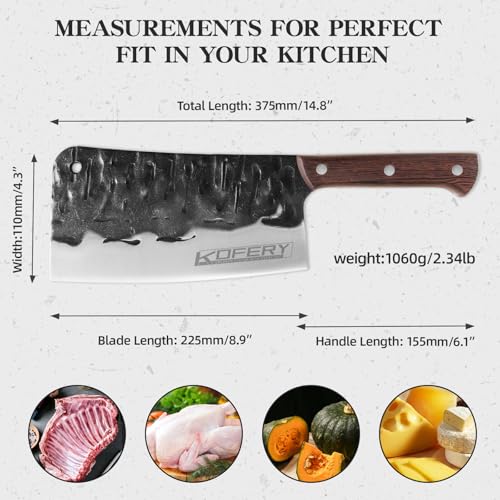 KOFERY-Professional-9-Inch-Bone-Chopping-Butcher-Knife-Hand-Forged-Heavy-Duty-Meat-Cleaver-for-Home-Kitchen-and-Restaurant-Precision-Cuts-with-Stainless-Steel-Blade