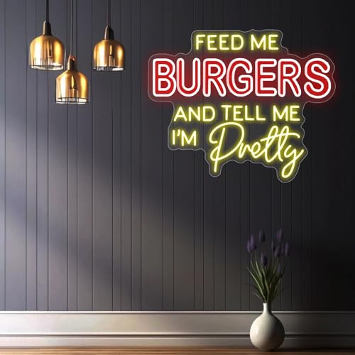Image of Feed Me Pizza And Tell Me I'm Pretty Neon Sign Custom Restaurant Fast Food TACOS BBQ BURGERS STEAK Led Neon Light Home Wall Decor for Bedroom Bar Pub Kitchen Hotel Party Gift