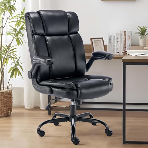 LIYURUI Executive Office Chair with Flip-up Armrest, High Back Ergonomic Office Chair, Tilt Function