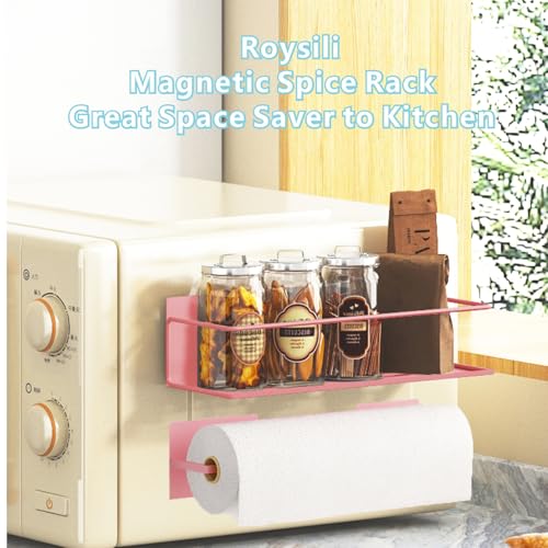 Image of Magnetic Spice Rack For Refrigerator, Space Saving Magnetic Shelf For Fridge Pink 2 Pack With Magnetic Paper Towel Holder