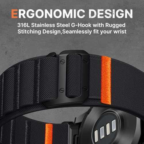 Image of Bandletic Compatible with Garmin Fenix 5x Watch Band - 26mm Quick Fit Soft Sport Bands with G-Hook for Fenix 8 51mm /7X 6X Pro /5X Plus /Instinct 2X Solar /Enduro /Quatix /Tactix /Epix Pro2 /D2 Bravo /Descent