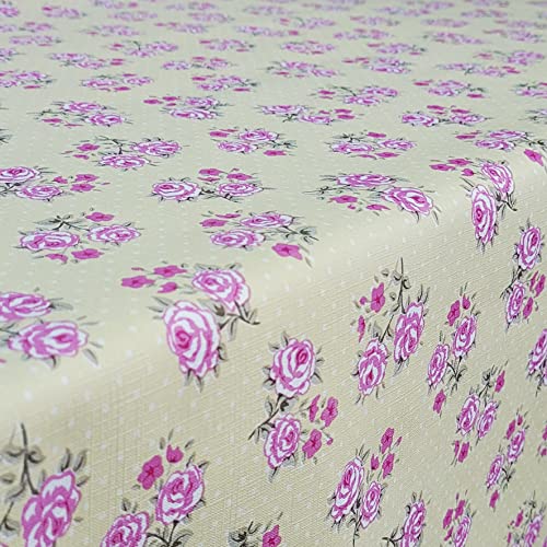 Toalha Mesa Flanelada Pvc Impermeável Rosas Bege Redonda
