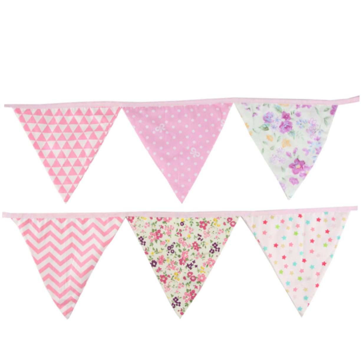 VICASKY 2piezas Banderines De Triángulo De Algodón Floral De Princesas Decoración Reutilizable De Bunting Rosa Para Cumpleaños De Para Bodas y Celebraciones