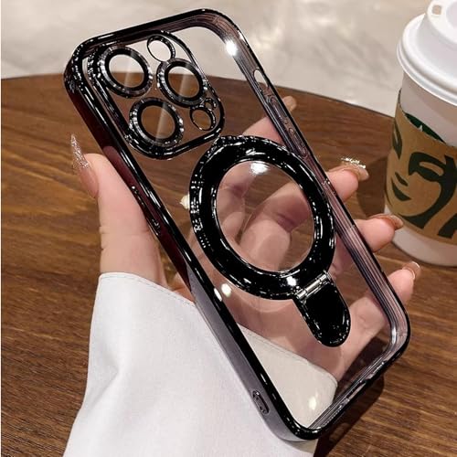 Image of Magnetic Ring Case for iPhone 16 Pro Max Case Kickstand Compatible with MagSafe Built-in Camera Lens Protector Shockproof Phone Case for iPhone 16 ProMax 6.9 inch -Black