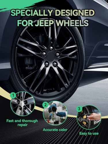 Image of Gloss Black Rim Touch Up Paint for Jeep,Wheel Scratch Repair Kit for Curb Rash, Rim Repair Kit Color Match Jeep Gloss Black Wheel Paint,Long lasting, Resists Water, Uv Rays