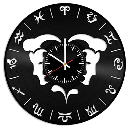 Tvillingarna tecken zodiak skylt vinyl väggklocka, vinylskiva handgjord konstdekor för hem rum kök, vintage original gåva för alla tillfällen, festtillbehör dekoration