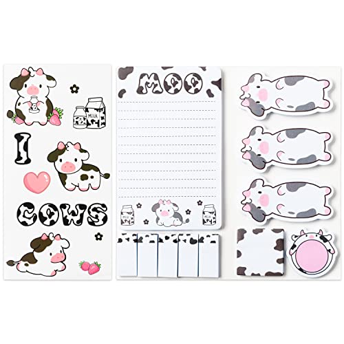 Xqumoi I Just Really Like Cow 付箋セット 550枚 かわいいピンクの牛の形をしたセルフスティックノートパッド 納屋の農場の動物仕切りタブ バンドル ライティングメモパッド ページマーカー 学校事務用品