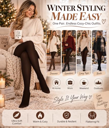 Image of MERYLURE High Waist Fleece Lined Tights Women Skin Tone, Fake Translucent Winter Warm Pantyhose Thick Thermal Leggings