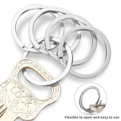 Image of Gkeygo Key Rings, 12 pcs Stainless Steel Key Ring for Keychains, 1inch Flat Split Keychain Ring for Car Keys Dog Ring Tag Lanyards Home School Office DIY, Silver