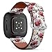 CJBROES Replacement Leather Watch Band, Compatible with Fitbit Versa 3 and Fitbit Sense of Wristband Bracelet Accessory - Floral Peonies Watercolor