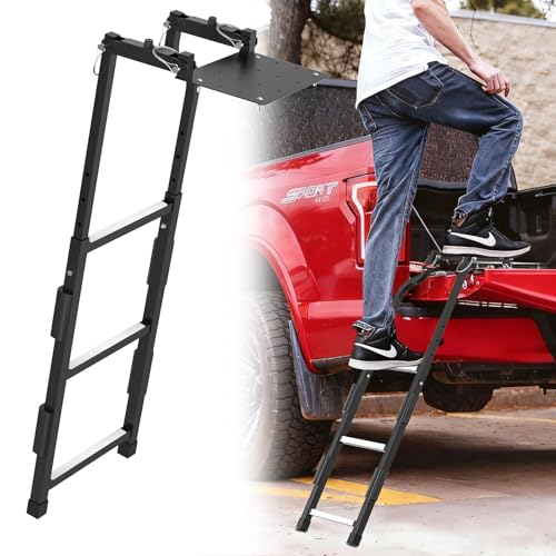 Pickup Truck Tailgate Ladder Heavy-Duty Non-Slip with Step Grip Plates Senior-Friendly for Easy Truck Bed Access 34-41 Height Adjustable Stainless Steel Screws for Ford F150 Ram 1500 Silverado