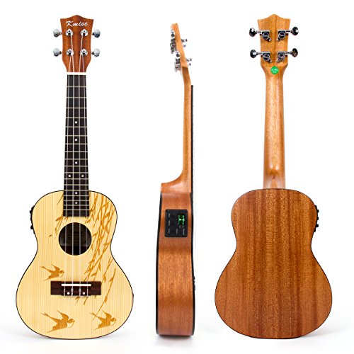 Kmise Ukelele electroacústico hawaiano para guitarra, ukelele de concierto de pícea de 23 pulgadas