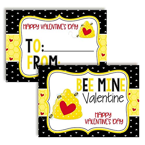 Bee Mine Valentine Honeybee Themed Valentine's Day Cards for Kids to give to Friends & Classmates, Thirty (30) 3.5" x 5" Fill In Cards (Without Envelopes) by AmandaCreation