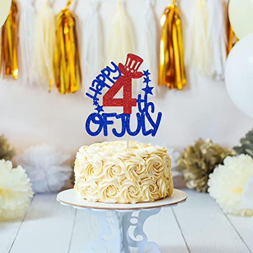 Happy 4Th Of July Cake Topper, Happy Independence Day Cake Decor, Let The Freedom Ring Party Decorations Supplies Red & Blue Glitter #TOP3