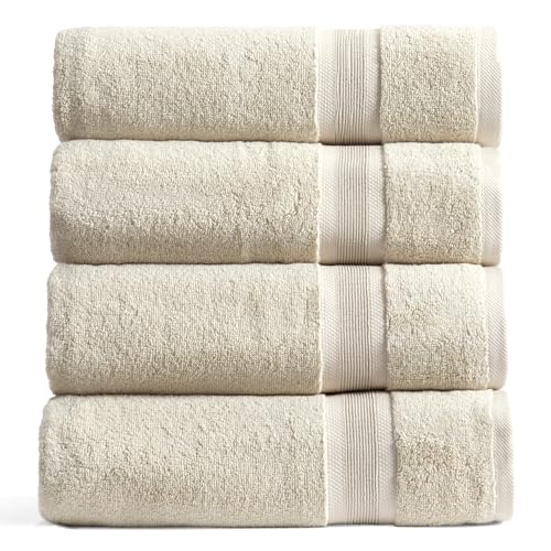 Springtree Home Luxury Viscose from Bamboo Bath Towel Set of 4 | 35% Viscose from Bamboo - 65% Cotton | Absorbent Quick-Dry Towels for Bathroom | Oeko-TEX Standard 100 Cotton | Sand