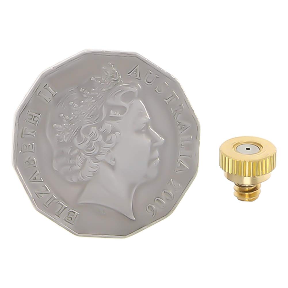 MroMax Lot de 10 buses de brumisation en laiton - Filetage 3/16 - Diamètre de l'orifice de 0,8 mm - Têtes de rechange pour système de refroidissement extérieur, serre, aménagement paysager, contrôle