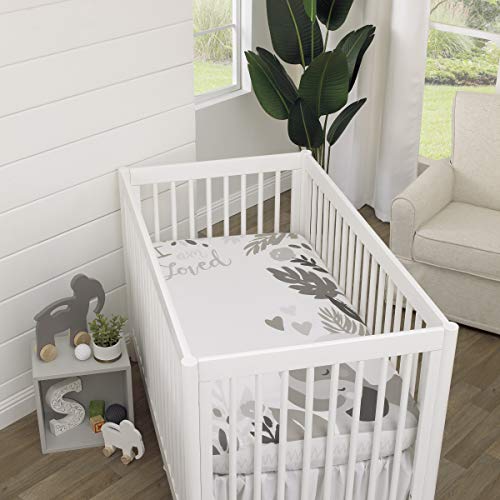 Image of NoJo Elephant Hugs Grey and White I Am So Loved 100% Cotton Photo Op Fitted Crib Sheet