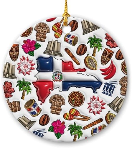 Lotacy Dominican Republic Flag Christmas Ceramic 2D Printed Ornam...