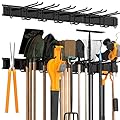 Storaboks Heavy Duty Garage Storage Rack System, Wall Mounted Tool Organizer with 8 Double Hooks, 3 Rails, Garden Yard Tools Hanger for Ski Gears, Broom, Rake, Shovel
