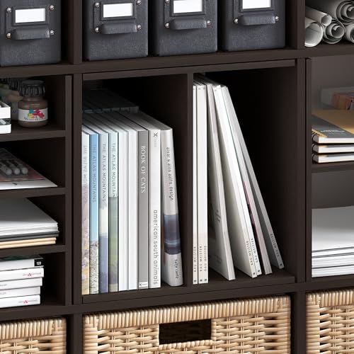 Image of Furinno Cubicle H-Shelf Cube Insert, 2-Tier Cube Organizer, Black Oak | 12.9W x 12.9H, Vertical /Horizontal Shelf Accessory, Fits into Furinno Triple Thick Cubes, Ikea Kallax, for Organization