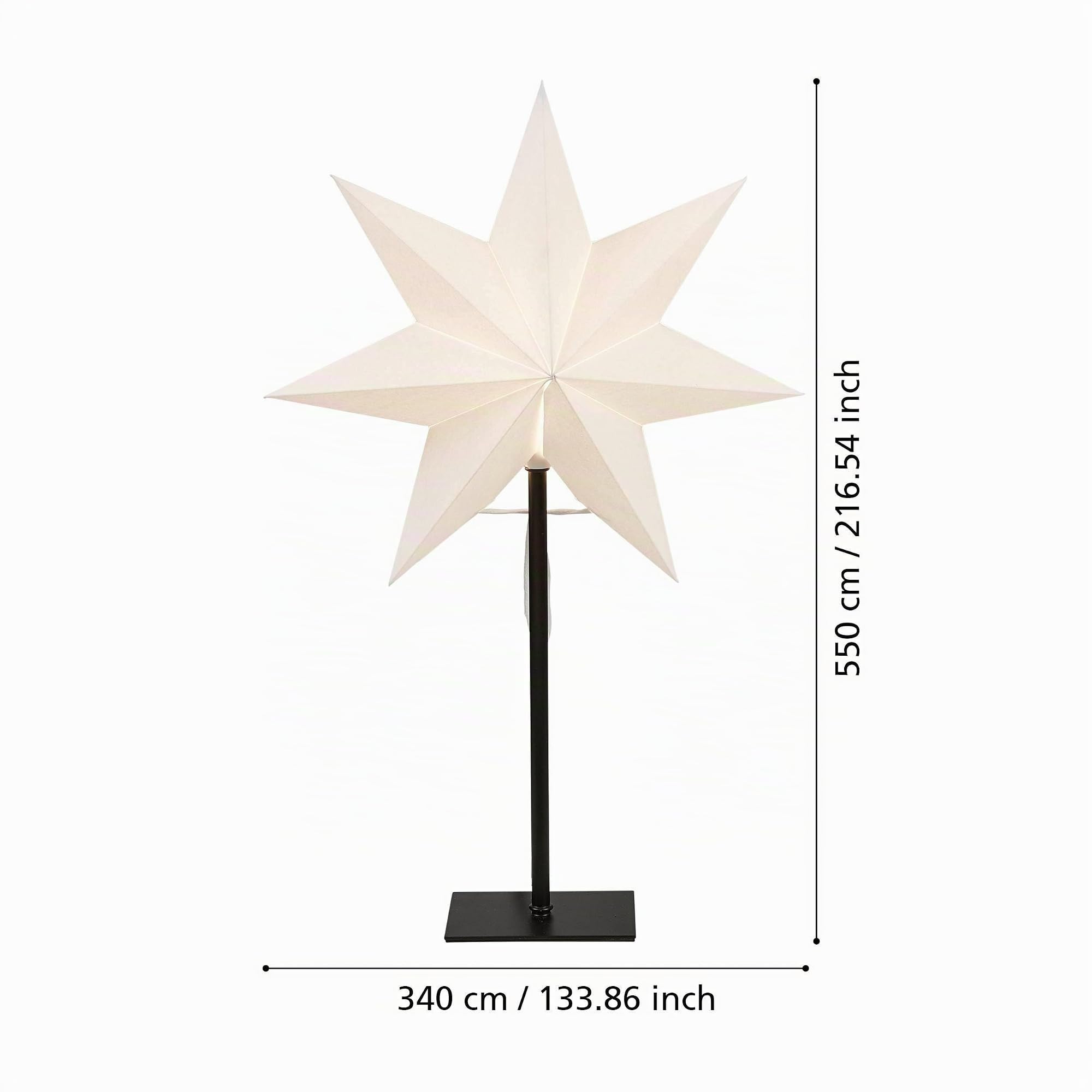 EGLO Tischlampe mit Weihnachtsstern 3D Dekostern | beleuchtet aus Papier mit Metall-Sockel, Tischleuchte Weihnachten in schwarz und weiß mit Kabel, E14 Fassung, 55 cm
