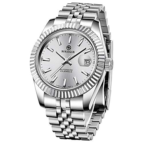 Preisvergleich Produktbild BERSIGAR Herren wasserdicht Edelstahl automatische mechanische Uhr Kalender Armbanduhr wasserdicht automatische analoge Uhr