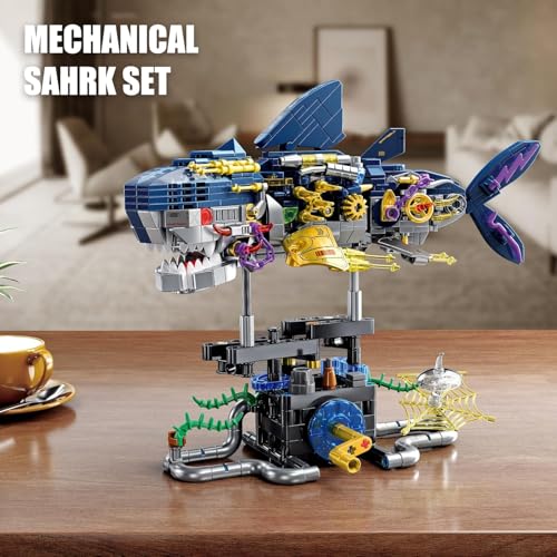 Image of SKY LINE OCEAN || Mechanical Shark Building Set || 699 Pcs || Rotatable STEM Sea Animal Toy with Display Stand || 6 Months Structural Warranty