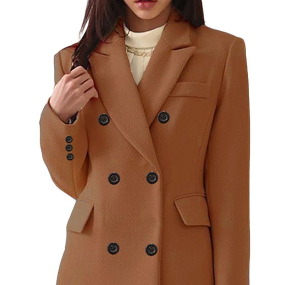 Cappotto lungo da donna classico a doppiopetto con revers a tacca, giacca invernale elegante e calda.