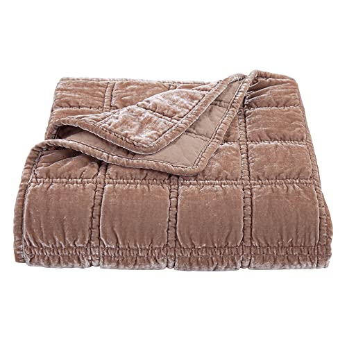 HiEnd Accents Stella Faux Silk Velvet Throw Blanket Dusty Rose, 50x60 inch, Double Stitch Plush Soft...