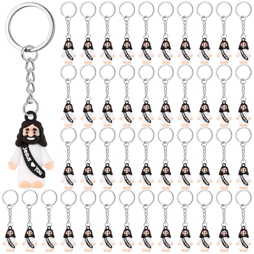 Sumind 48 Pcs Jesus Toys Figurine Christian Keychain Religious Keychain
