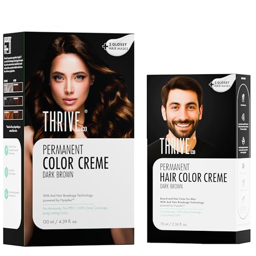Image of ThriveCo Permanent Dark Brown Hair Color Creme Combo for Men & Women | Ammonia-Free, 100% Grey Coverage | Damage-Free, Long-Lasting Color with Hyaplex Bond Technology | 130ml + 70ml
