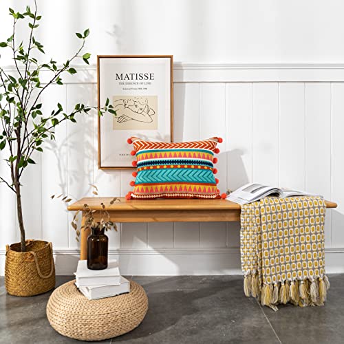 Yurico Pack Of 2 Cotton Linen Throw Pillow Covers Vintage Farmhouse Boho Embroidered Decorative Personalized Pillowcase With Zipper (Horizontal Stripes, 14X18 Inch) #TOP6