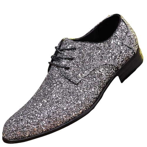 Chaussure Homme Ville à Paillettes Brillant Chaussure Mariage Homme Bout Pointu à Lacets Oxfords et Derbies Style Britannique Derby Petit Talon Semelle...