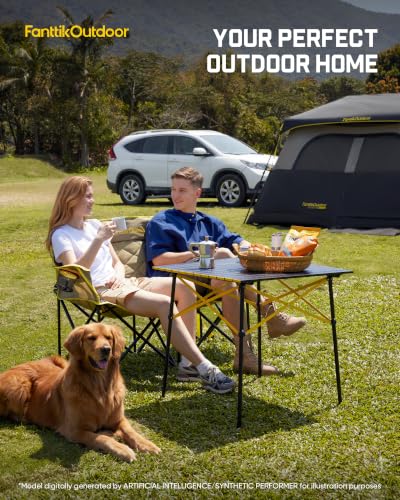 Image of FanttikOutdoor Zeta L11 Duo Pro Double Camping Chair, 2 Person Portable Folding Couch, High Strength Loveseat with Cup Holder & Carry Bag for Travel, Games, BBQ, Backyard, Support up to 600 lbs, Khaki