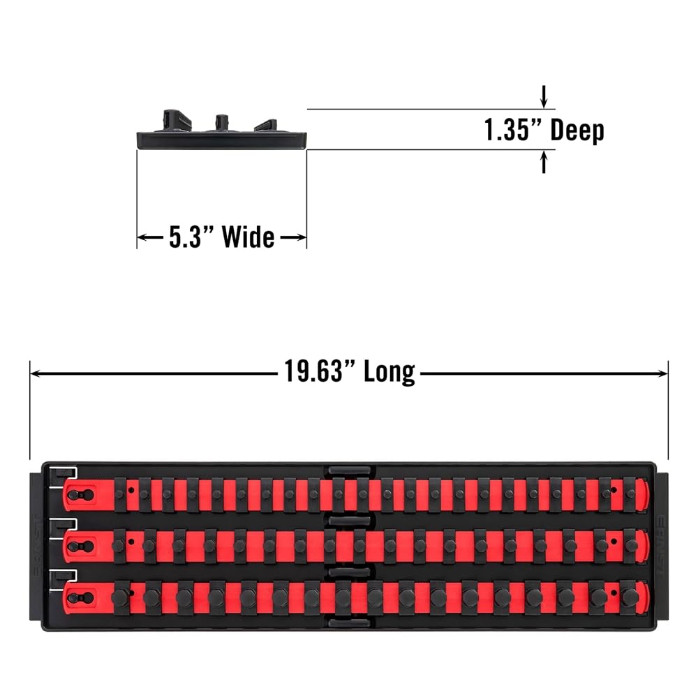 Ernst Manufacturing 2 Pack of Socket Boss with 18" Rails, 1 Red & 1 Blue for Complete Multiple Drive Size Socket Organization, Holds 114 Sockets - Made in USA (Patented) — Amazon image 7