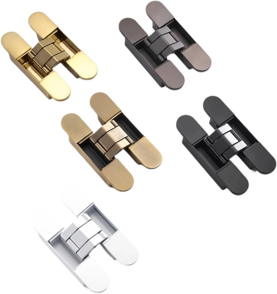 Nurlin Invisible Door Hinges 3D Adjustable Concealed Hinges Shiny Gold Black Bright Chrome Zinc Alloy Butt Hinge Heavy-Duty(H60-BN)