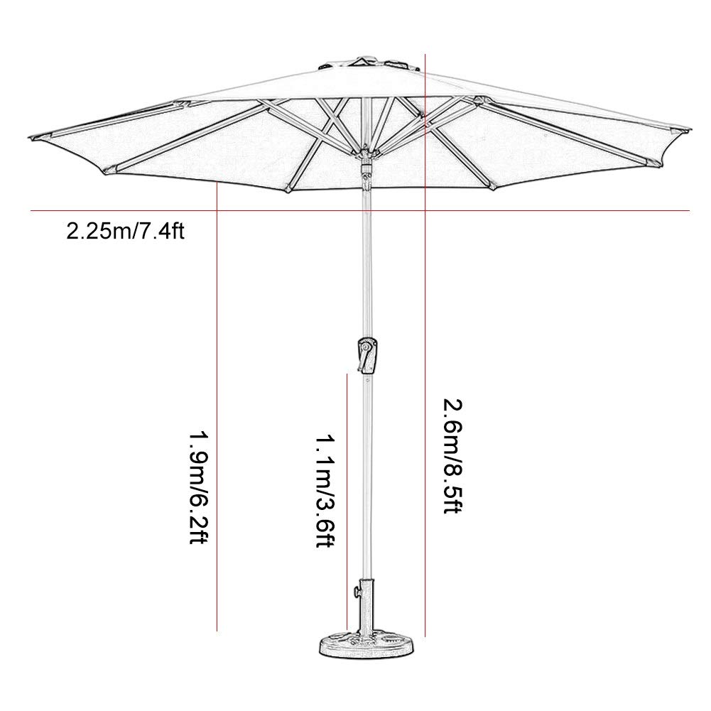Parasol stołowy Garden Parasol 2,25 m/7,4 stóp, z mechanizmem korby i pochylenia, wiatroodpornymi parasolami deszczowymi, na ogrodowe trawniki ogrodowe, 3 kolor (kolor: zielony)