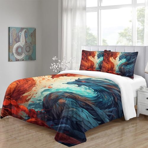 Housse de couette dragon grand format 260x220 avec zip pour éviter que le drap glisse - 5