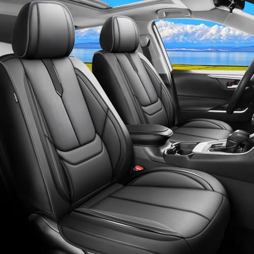 Image of Fit RAV4 Car Seat Covers for Toyota RAV4 2019-2025 2026 LE,XLE,XLE Premium, Limited - Upgraded Premium Waterproof & Breathable Leather,All-Weather Seat Cushion Protector,2 Front /Black