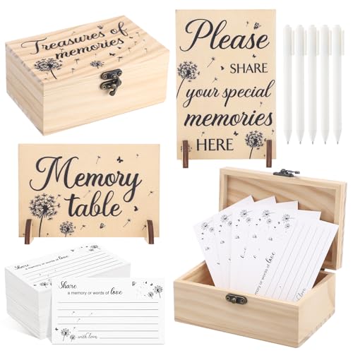 Image of Gilprop 112 Pcs Celebration of Life Memory Cards Set Share a Memory Cards with Box 2 Wood Sign with 4 Hold and 5 Pens, Sympathy Memorial Gifts Funeral Keepsake Decorations (Dandelion)