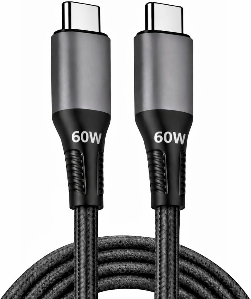 Cabo USB-C para USB-C 60W Turbo - Nylon Trançado com Liga de Alumínio, Reforçado, Carregamento Rapido, Transferência de Dados, Certificado, Compatível com Iphone 15/16/17 Pro Max, Android, Notebook
