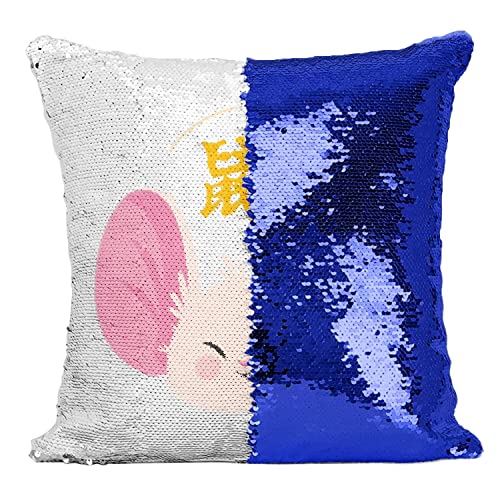 Coussin illustration rat horoscope bleu, une idée cadeau d'anniversaire