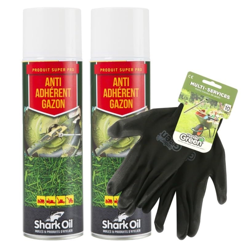 Matijardin - Anti adhérent herbe 400 ml Shark Oil par 2 + gants multi-services