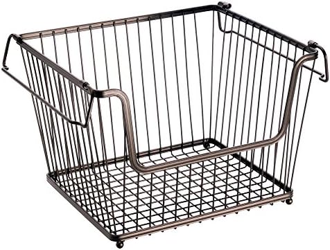 InterDesign York Lyra Storage Baskets, Compact Under Shelf Basket for Cans, Spices and More, Sturdy Metal, Silver