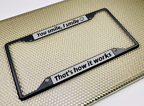 Image of Personalized with Custom Text Design - 4 Hole Black Metal Laser Engraved US Standard Size - Car License Plate Frame with Free caps - Silver /Black Text (Qty: 1 Frame)