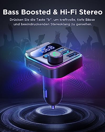 JOYROOM 81W Bluetooth Adapter Auto, 45W PD & Bass Hi-Fi Stereo, 36W QC3.0 & Freisprechanlage,...