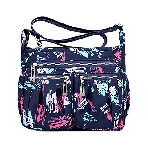Crossbody Shoulder Bag Waterproof Nylon Multi Pocket Travel Handbags Purse for Women (Blue graffiti)(Size: M) Cover