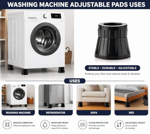 Image of E-COSMOS Anti Vibration Washing Machine Pads, Heavy Duty Rubber Shock Absorbing Feet, Universal Non-Slip Noise Reduction Stabilizer for Washers and Dryers, Dark Grey, 4 Pack